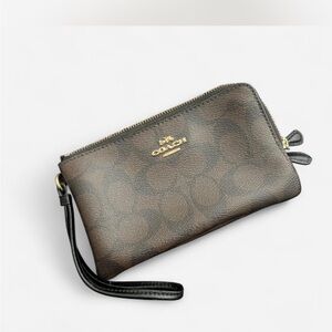Coach Dark Brown Leather Wristlet